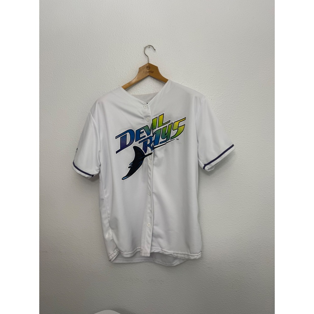 Tampa Bay Devil Rays 20th Anniversary Baseball Jersey White MLB Mens Large